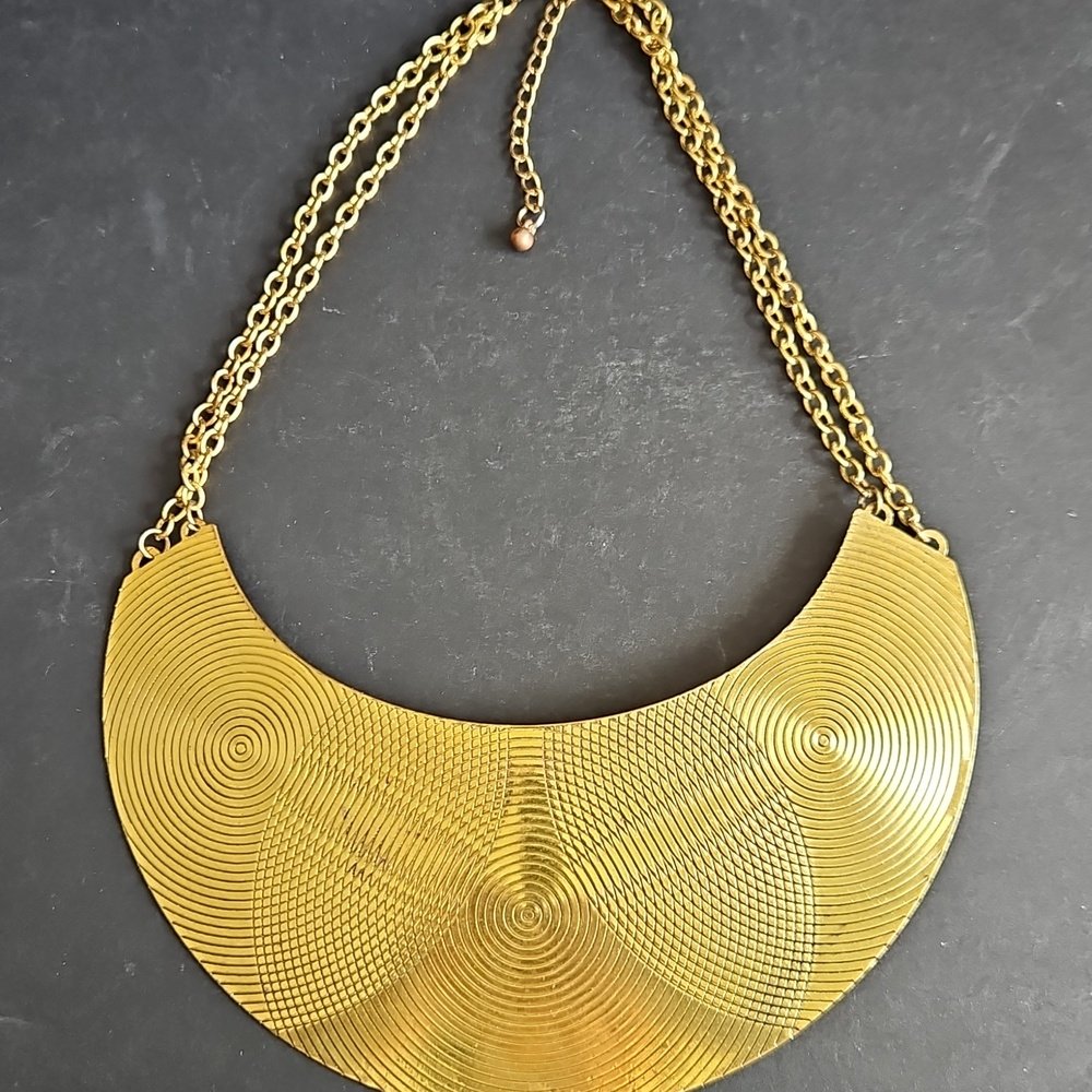 Vintage Gold Bib Cleopatra Collar necklace 1970s 1980s Disco style Statement